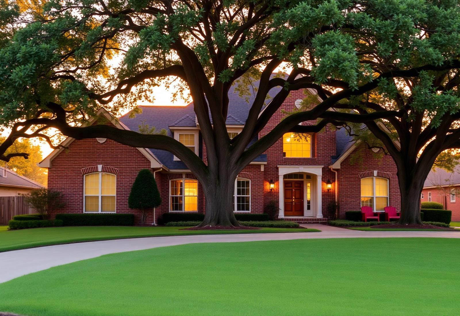 Brick home in Houston at golden hour
